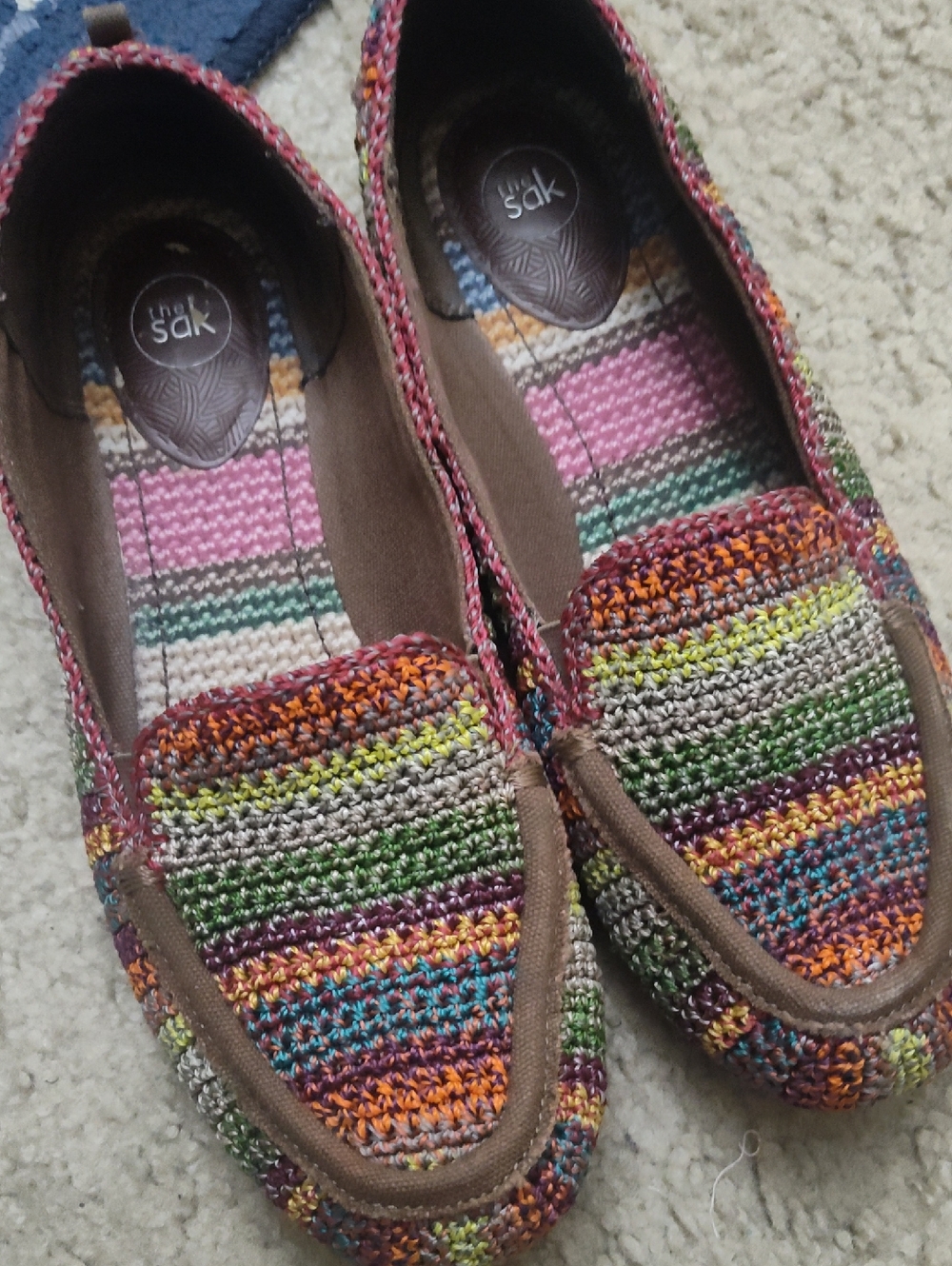The Sak Multicolor Crochet Slip-On Loafers — Pink, Green, Orange, Blue, Purple